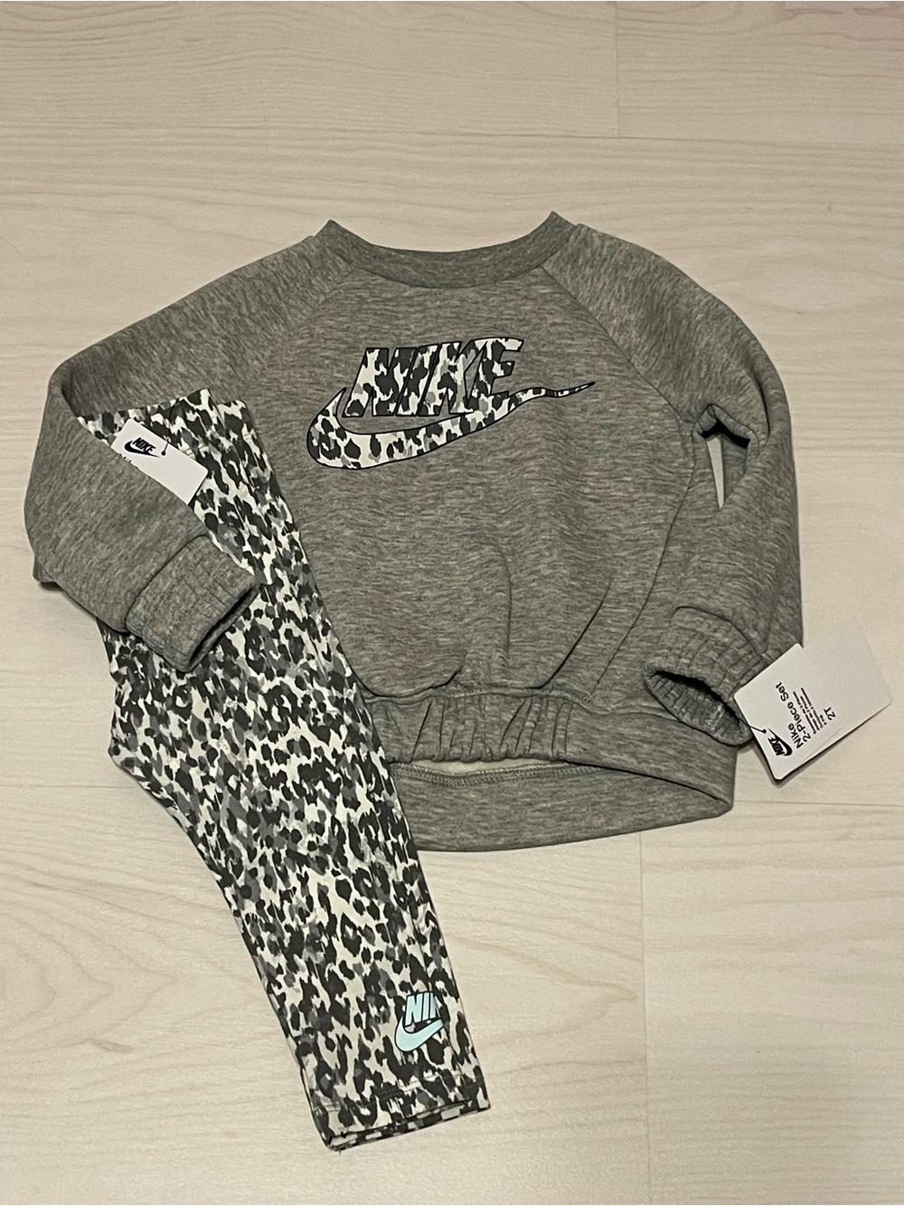 Nike Gray & White Leopard-Accent Girls' Sweatshirt Set